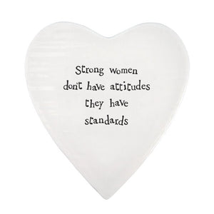 Strong Women Have Standards – Ceramic Heart Coaster | 10cm x 11cm - Give And Glow