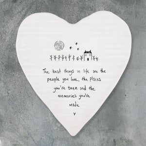 The Best Things in Life – Ceramic Heart Coaster | 10cm x 11cm - Give And Glow