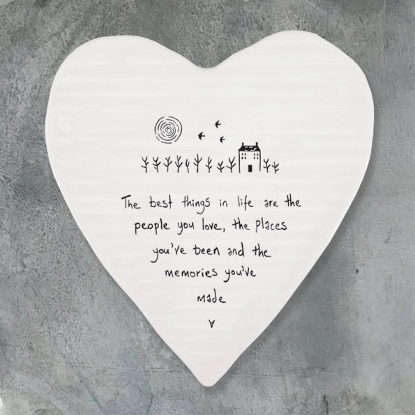 The Best Things in Life – Ceramic Heart Coaster | 10cm x 11cm - Give And Glow