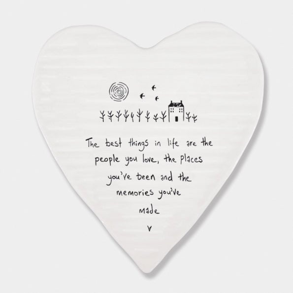 The Best Things in Life – Ceramic Heart Coaster | 10cm x 11cm - Give And Glow