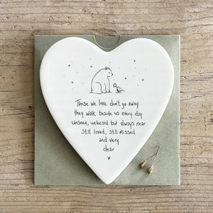 Those We Love Don’t Go Away – Ceramic Heart Coaster | 10cm x 11cm - Give And Glow