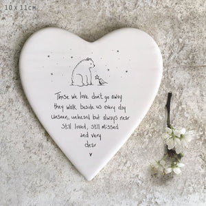 Those We Love Don’t Go Away – Ceramic Heart Coaster | 10cm x 11cm - Give And Glow