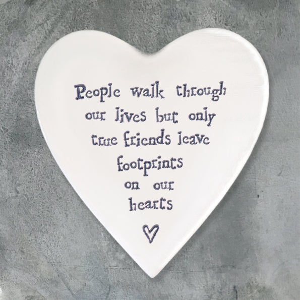 True Friends Footprints – Ceramic Heart Coaster | 10cm x 11cm - Give And Glow