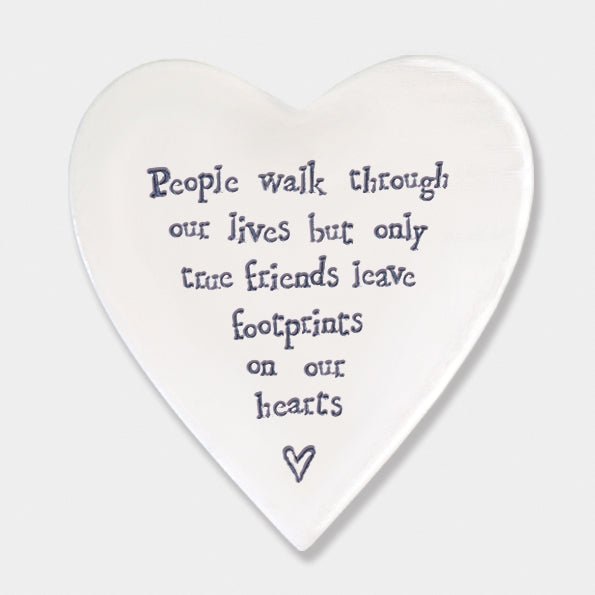 True Friends Footprints – Ceramic Heart Coaster | 10cm x 11cm - Give And Glow