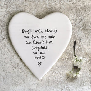True Friends Footprints – Ceramic Heart Coaster | 10cm x 11cm - Give And Glow