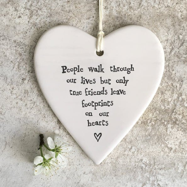 True Friends Leave Footprints Ceramic Heart | 9cm x 9.5cm - Give And Glow