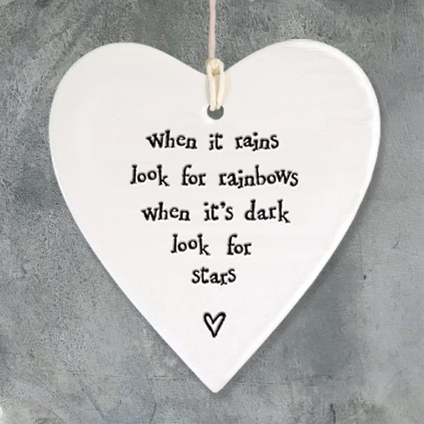 When It Rains Look for Rainbows Ceramic Heart | 9cm x 9.5cm - Give And Glow