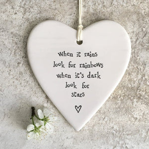 When It Rains Look for Rainbows Ceramic Heart | 9cm x 9.5cm - Give And Glow