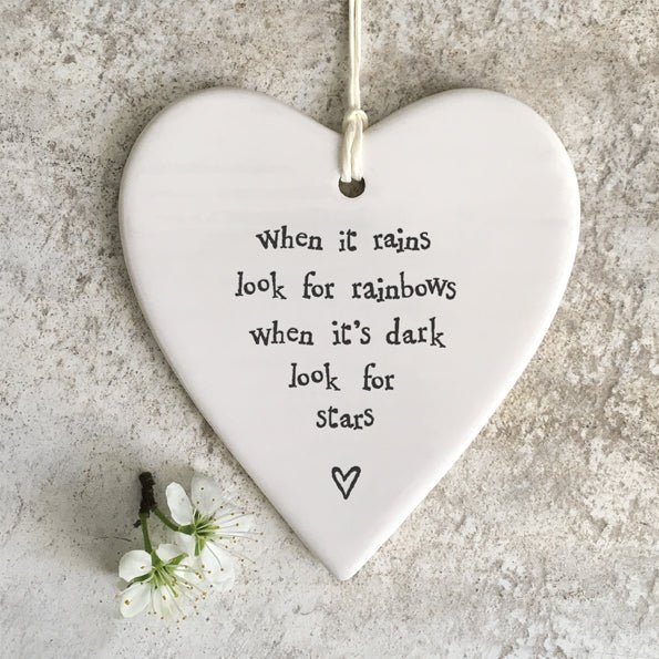 When It Rains Look for Rainbows Ceramic Heart | 9cm x 9.5cm - Give And Glow