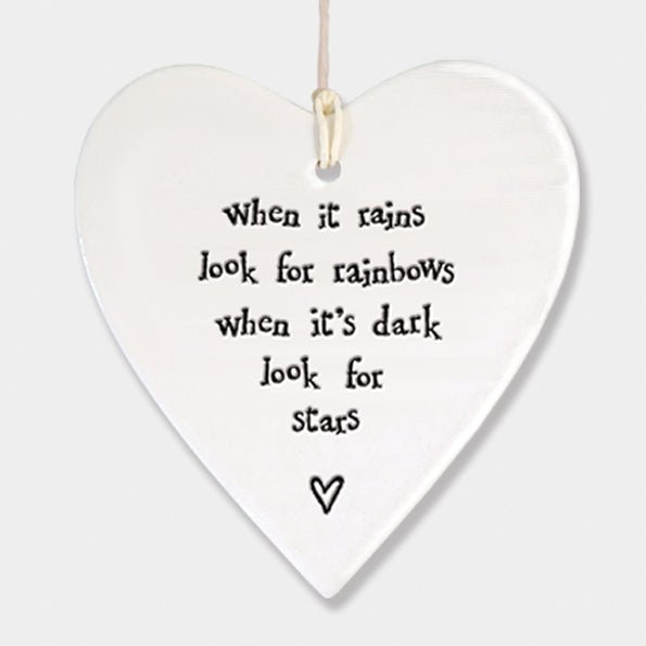 When It Rains Look for Rainbows Ceramic Heart | 9cm x 9.5cm - Give And Glow